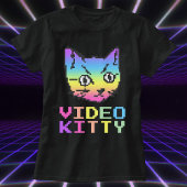 VIDEO KITTY CAT PIXEL ART T - SHIRT