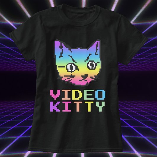 VIDEO KITTY CAT PIXEL ART T - SHIRT