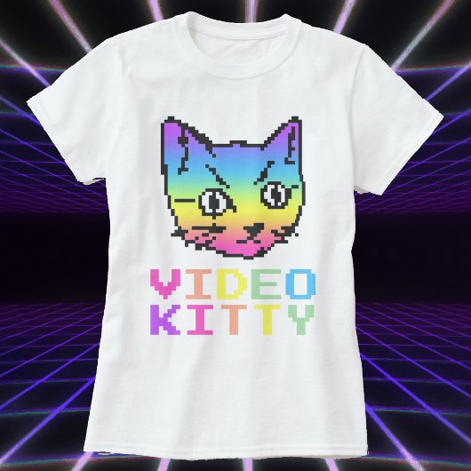 VIDEO KITTY CAT PIXEL ART T - SHIRT