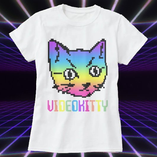VIDEO KITTY CAT PIXEL ART T - SHIRT