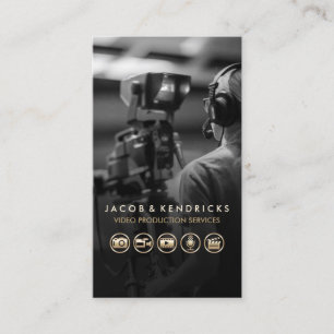 Video Production Services Gold Icons Blue Metal Visitenkarte