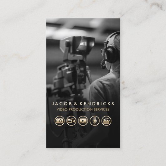 Video Production Services Gold Icons Blue Metal Visitenkarte (Vorderseite)