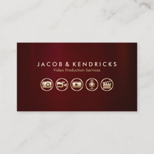 Video Production Services Gold Icons Red Metal Visitenkarte
