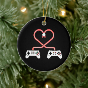 Video-Spieler Valentinstag mit Controllern Herz  Keramik Ornament