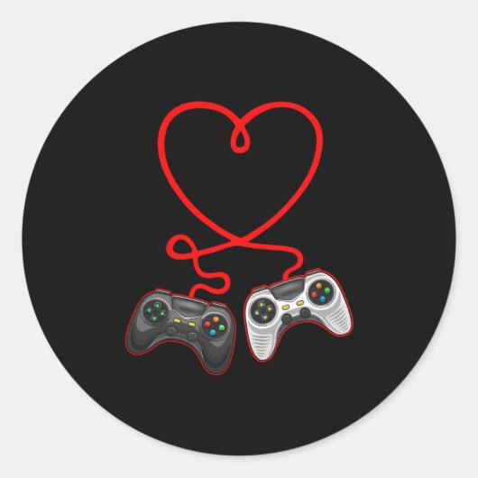 Video-Spieler Valentinstag mit Controllern Herz  Runder Aufkleber (Vorderseite)