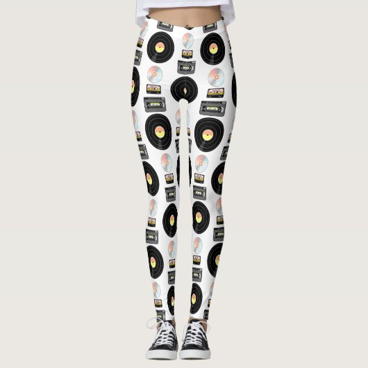 Videoband Vinyl LP Muster Leggings (Vorderseite)