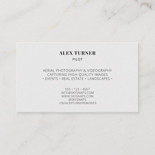 Videografie der Drohnenfotografie Moderne Grau Visitenkarte (Rückseite)