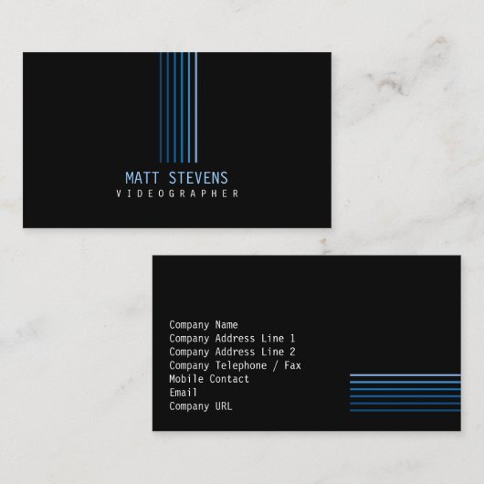 Videographer Business Card Blue Beams Visitenkarte (Vorne/Hinten)