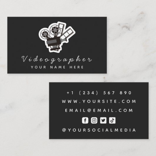 Videographin Simple Black & White Social Media Visitenkarte (Vorne/Hinten)