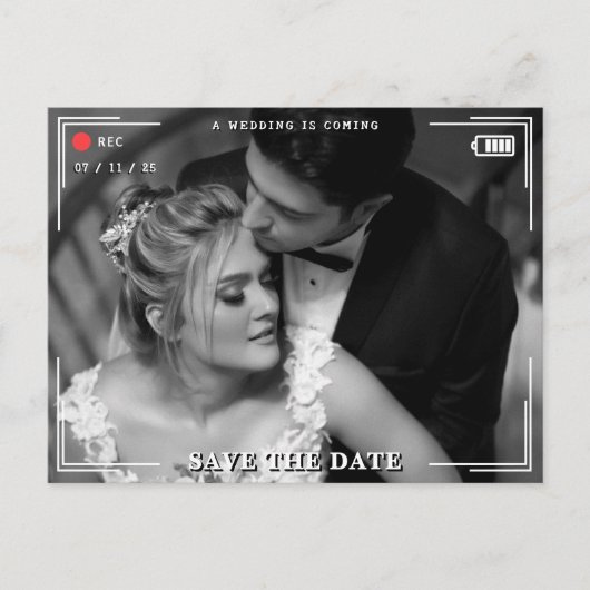 Videokamera-Foto Hochzeit Sichern Sie das Datum Postkarte (Vorderseite)