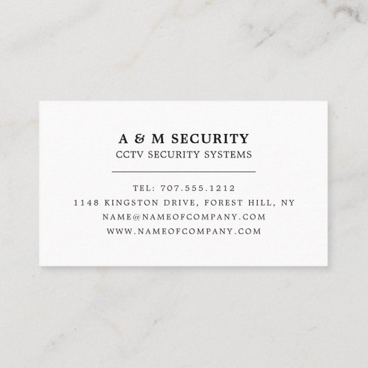 Videokameras, Sicherheitskamera-Service Visitenkarte (Rückseite)