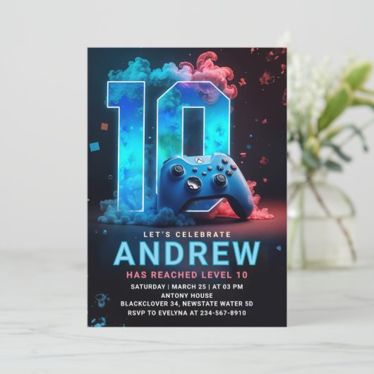 Videospiel 10. Geburtstagsparty Einladung (Stehend Vorderseite)
