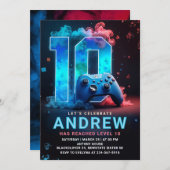 Videospiel 10. Geburtstagsparty Einladung (Vorne/Hinten)