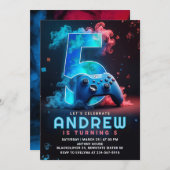 Videospiel 5. Geburtstagsparty Einladung (Vorne/Hinten)