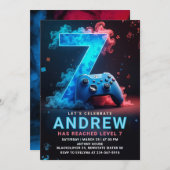 Videospiel 7. Geburtstagsparty Einladung (Vorne/Hinten)