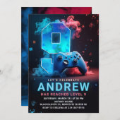 Videospiel 9. Geburtstagsparty Einladung (Vorne/Hinten)