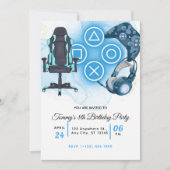 Videospiel-blauer Geburtstag Einladung (Vorderseite)