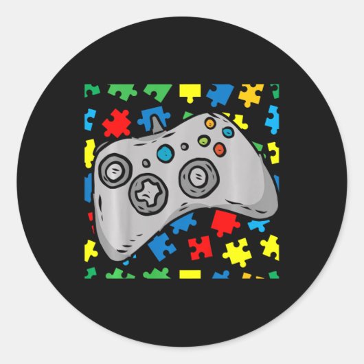 Videospiel-Controller Autismus Awareness Puzzle Pi Runder Aufkleber (Vorderseite)