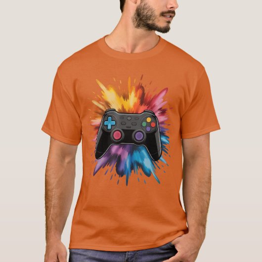 Videospiel-Controller Farbige Farbspritzer Spiel T-Shirt (Vorderseite)