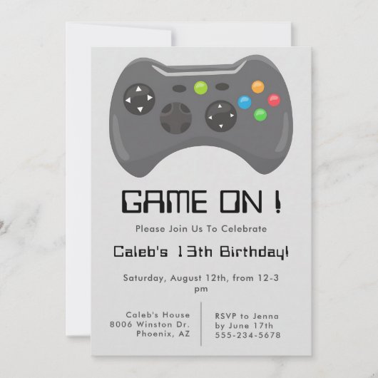 Videospiel-Controller Grau Jungen-Geburtstag Einladung (Vorderseite)