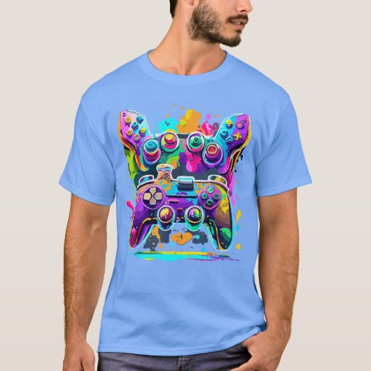 Videospiel-Controller Paint Drip Bunte Gamer G T-Shirt (Vorderseite)