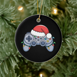 Videospiel-Controller Weihnachten Santa Hut Gamer Keramik Ornament