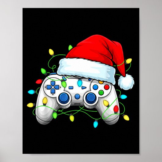 Videospiel-Controller Weihnachten Santa Hut Gamer Poster (Vorne)