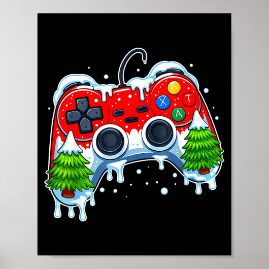 Videospiel-Controller Weihnachten Santa Hut Gamer Poster (Vorne)