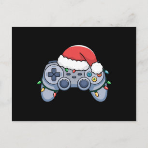 Videospiel-Controller Weihnachten Santa Hut Gamer Postkarte