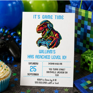 Videospiel Dinosaurier Gaming Geburtstagsparty Einladung