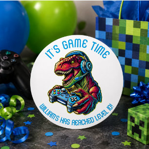 Videospiel Dinosaurier Gaming Geburtstagsparty Runder Aufkleber
