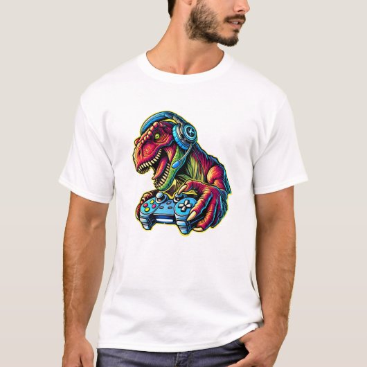 Videospiel Dinosaurier Gaming Geburtstagsparty T-Shirt (Vorderseite)