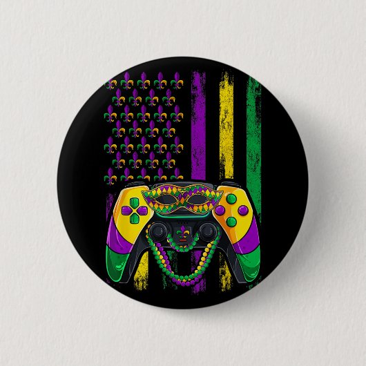 Videospiel-Flaggenperlen Kinder Mardi Gras-Shirts  Button (Vorderseite)