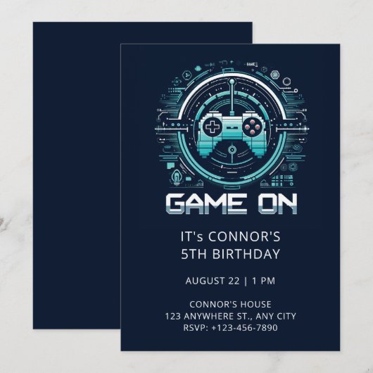Videospiel Geburtstag Einladung (Vorne/Hinten)