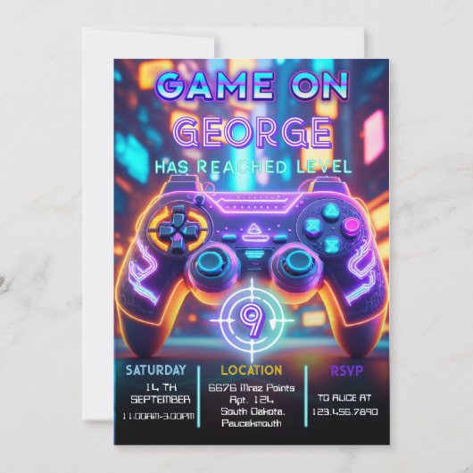 Videospiel Geburtstag Einladung (Vorderseite)