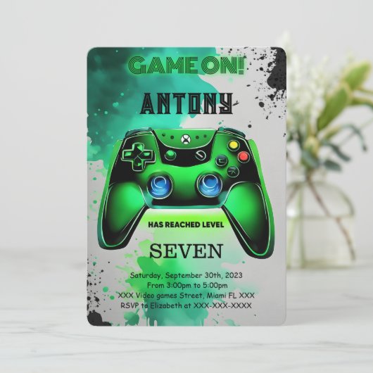 Videospiel Geburtstag Einladung (Stehend Vorderseite)