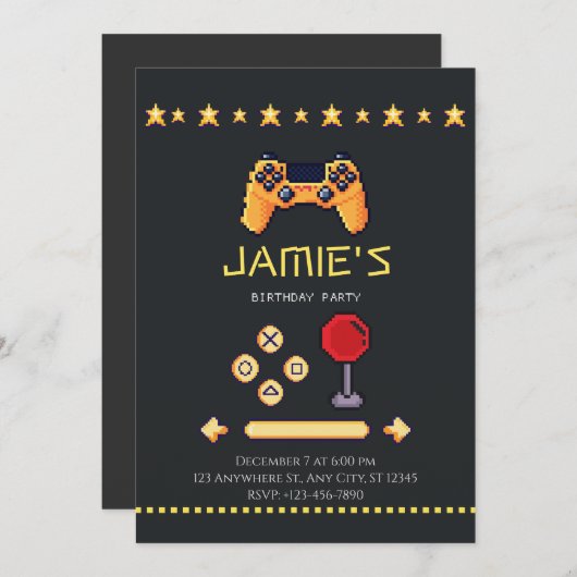 Videospiel Geburtstag Einladung (Vorne/Hinten)