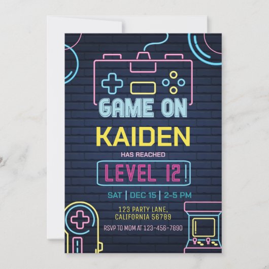 Videospiel Geburtstag Einladung Arcade Einladung (Vorderseite)