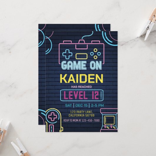 Videospiel Geburtstag Einladung Arcade Einladung (Vorderseite/Rückseite Beispiel)