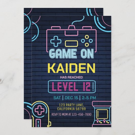 Videospiel Geburtstag Einladung Arcade Einladung (Vorne/Hinten)