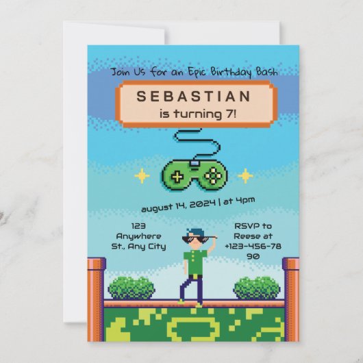 Videospiel Geburtstagseinladung Einladung (Vorderseite)