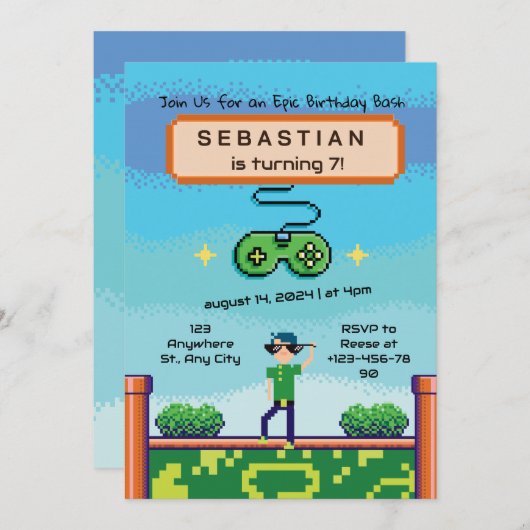 Videospiel Geburtstagseinladung Einladung (Vorne/Hinten)