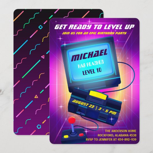 Videospiel-Geburtstagsfeier Einladung (Vorne/Hinten)