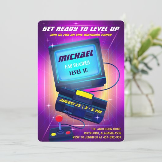 Videospiel-Geburtstagsfeier Einladung (Stehend Vorderseite)