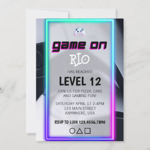 Videospiel-Geburtstagsfeier Neon Game On Level Up Einladung
