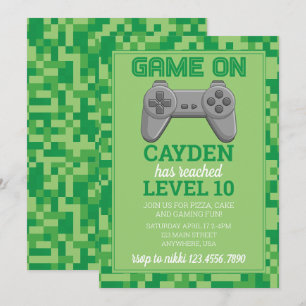 Videospiel Level Up Gamer Geburtstagseinladung grü Einladung