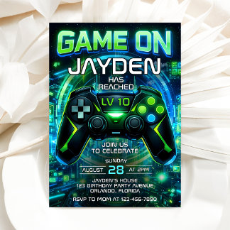 Videospiel-Level-Up-Gaming-Geburtstagseinladung Einladung