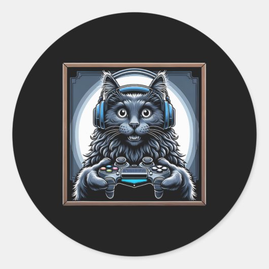 Videospiel Nebelung Cat Gaming Runder Aufkleber (Vorderseite)