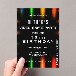 Videospiel-Neonfarben-Gaming-Geburtstag Acryleinladungen