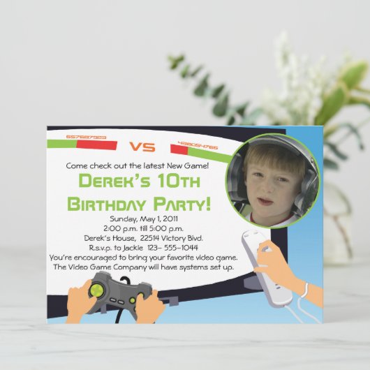 Videospiel-Party - Personalisierte Einladungen (Stehend Vorderseite)